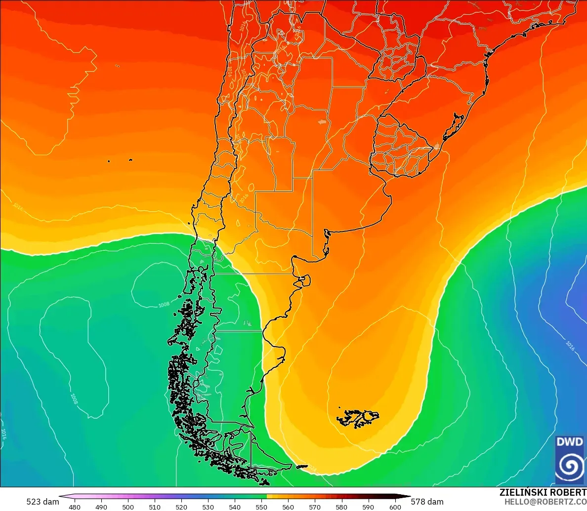 ICON modelo - Argentina, Altura geopotencial a 500 hPa