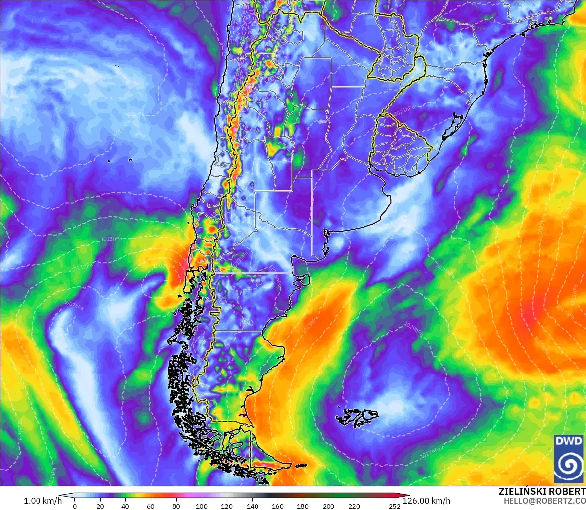 ICON modelo - Argentina, Ráfagas de Viento Máximas