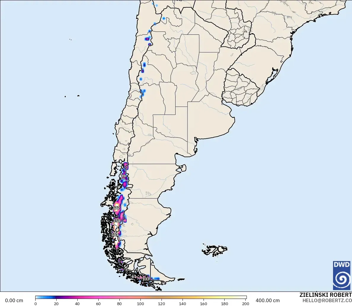 ICON modelo - Argentina, Profundidad de nieve