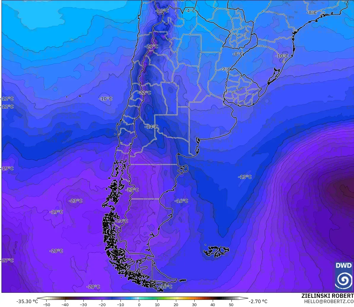 ICON modelo - Argentina, Temperatura a 500 hPa