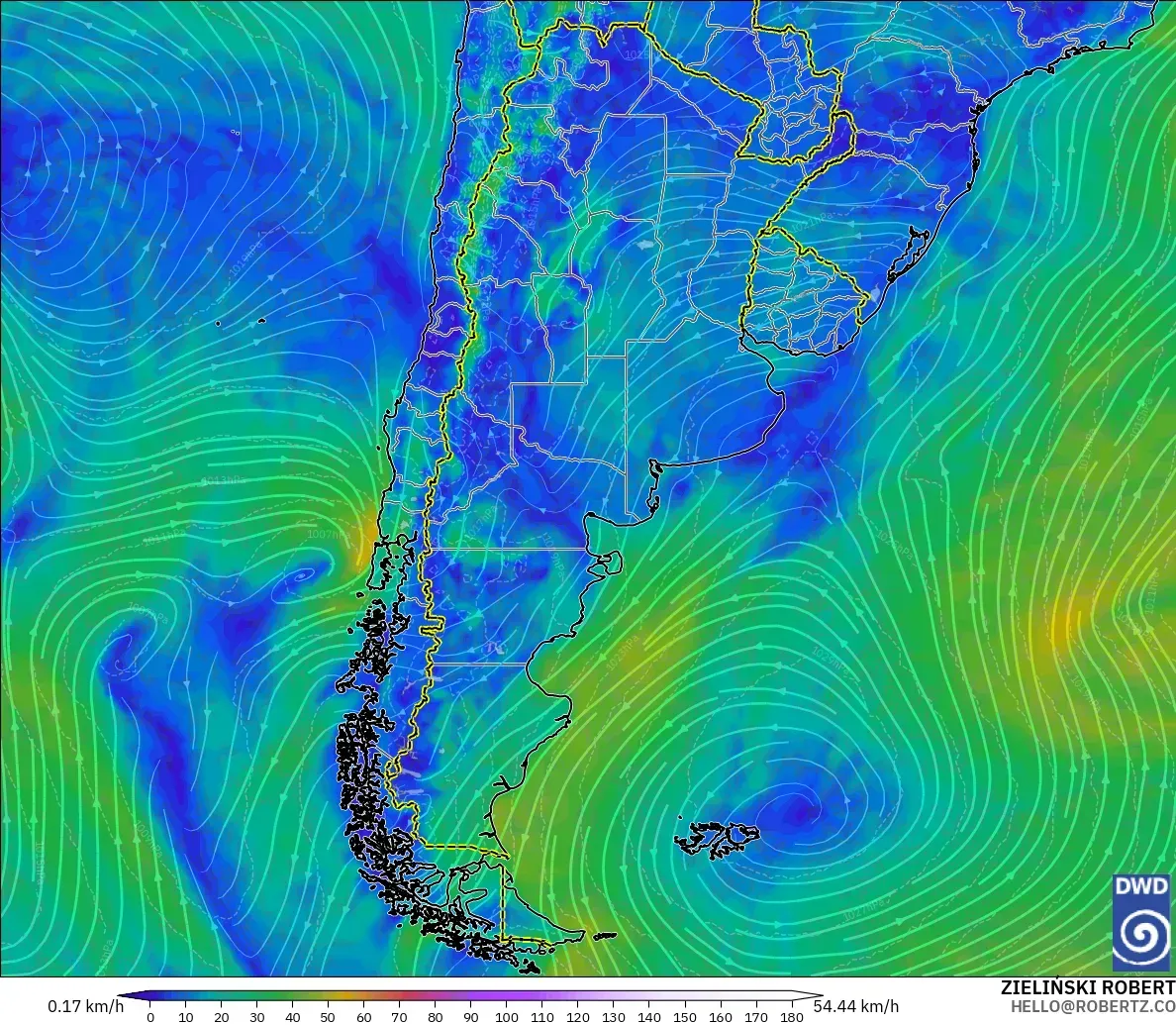 ICON modelo - Argentina, Viento a 10 m
