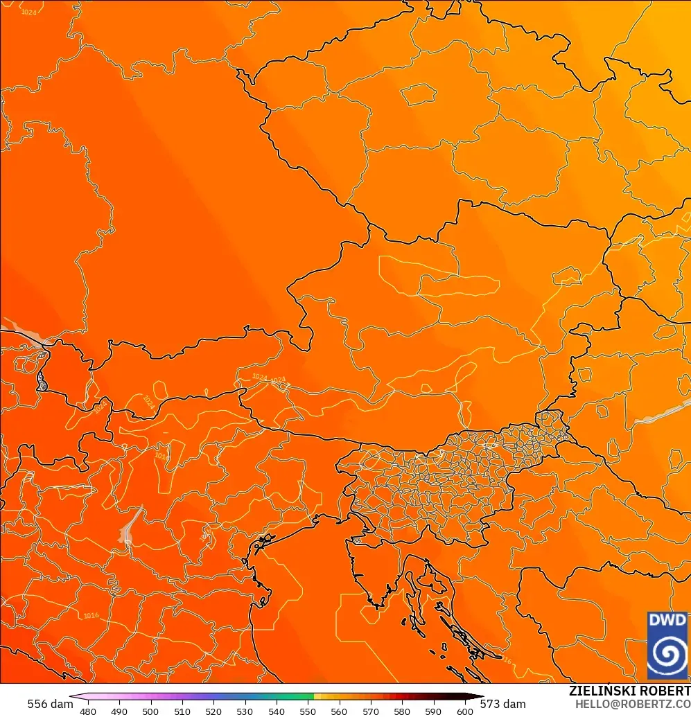 ICON modelo - Austria, Altura geopotencial a 500 hPa