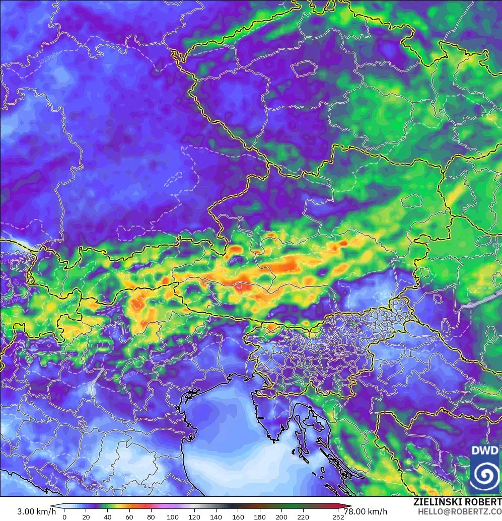 ICON modelo - Austria, Ráfagas de Viento Máximas