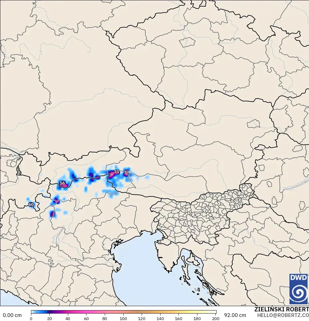 ICON modelo - Austria, Profundidad de nieve