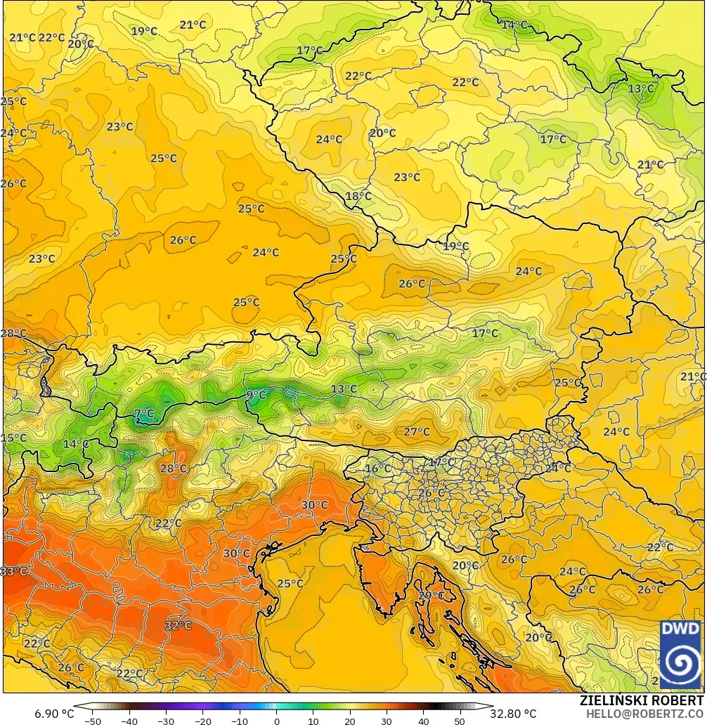ICON modelo - Austria, Temperatura a 2 m