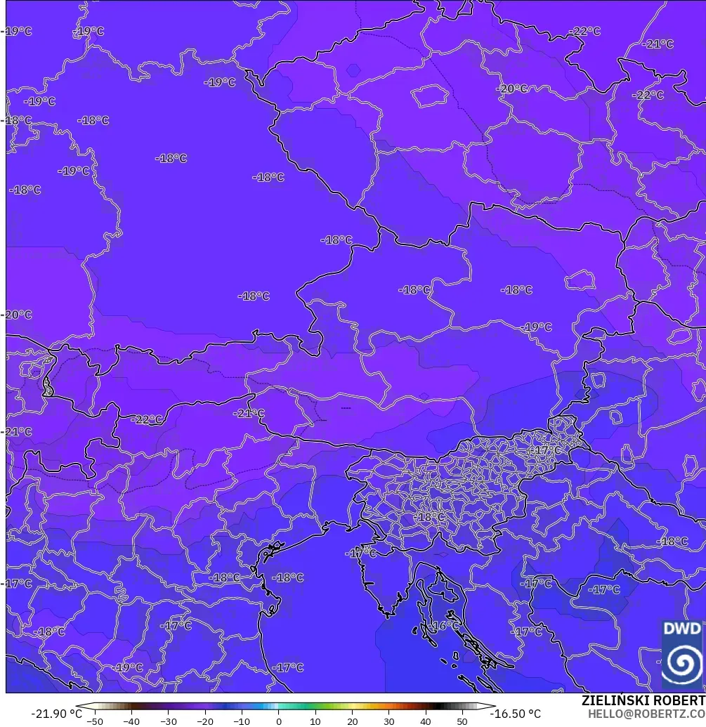 ICON modelo - Austria, Temperatura a 500 hPa