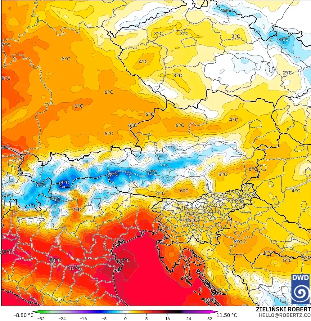 ICON modelo - Austria, Anomalía de temperatura a 850 hPa