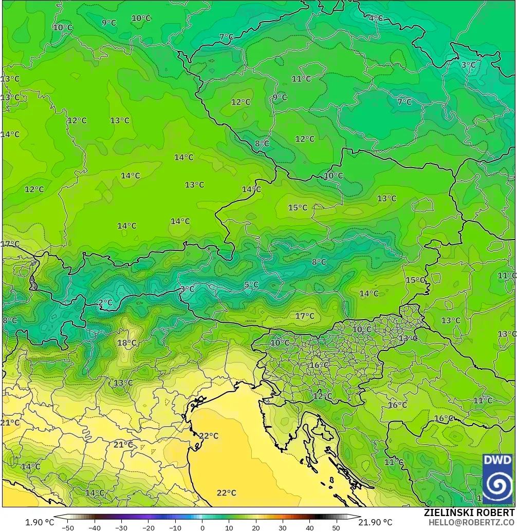 ICON modelo - Austria, Temperatura a 850 hPa