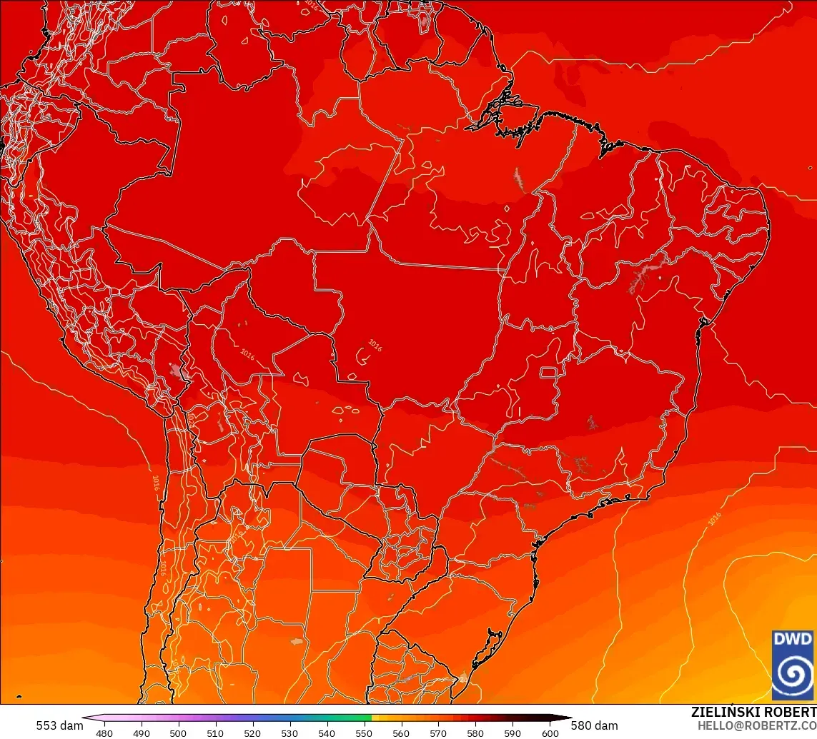 ICON modelo - Brasil, Altura geopotencial a 500 hPa