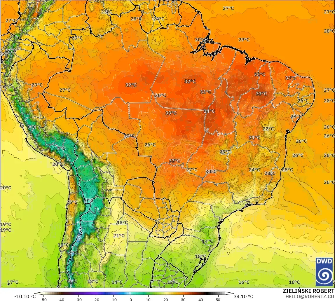 ICON modelo - Brasil, Temperatura a 2 m