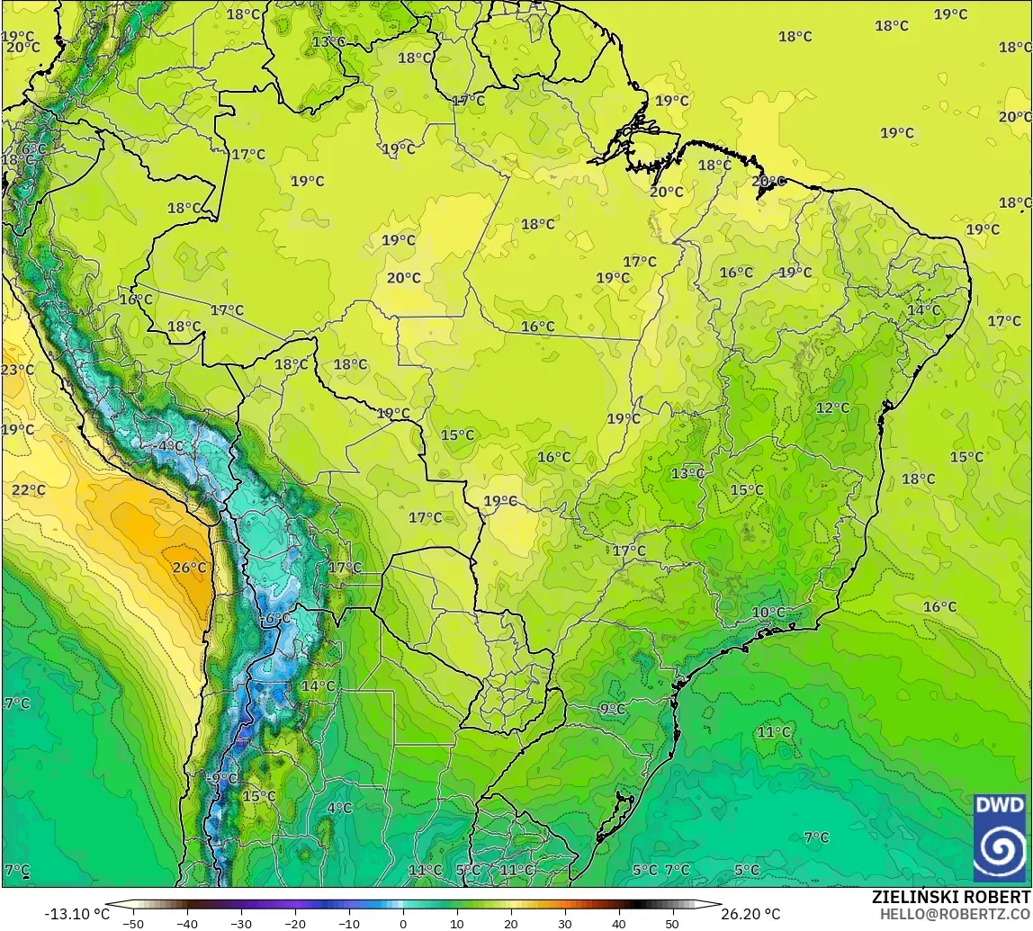 ICON modelo - Brasil, Temperatura a 850 hPa