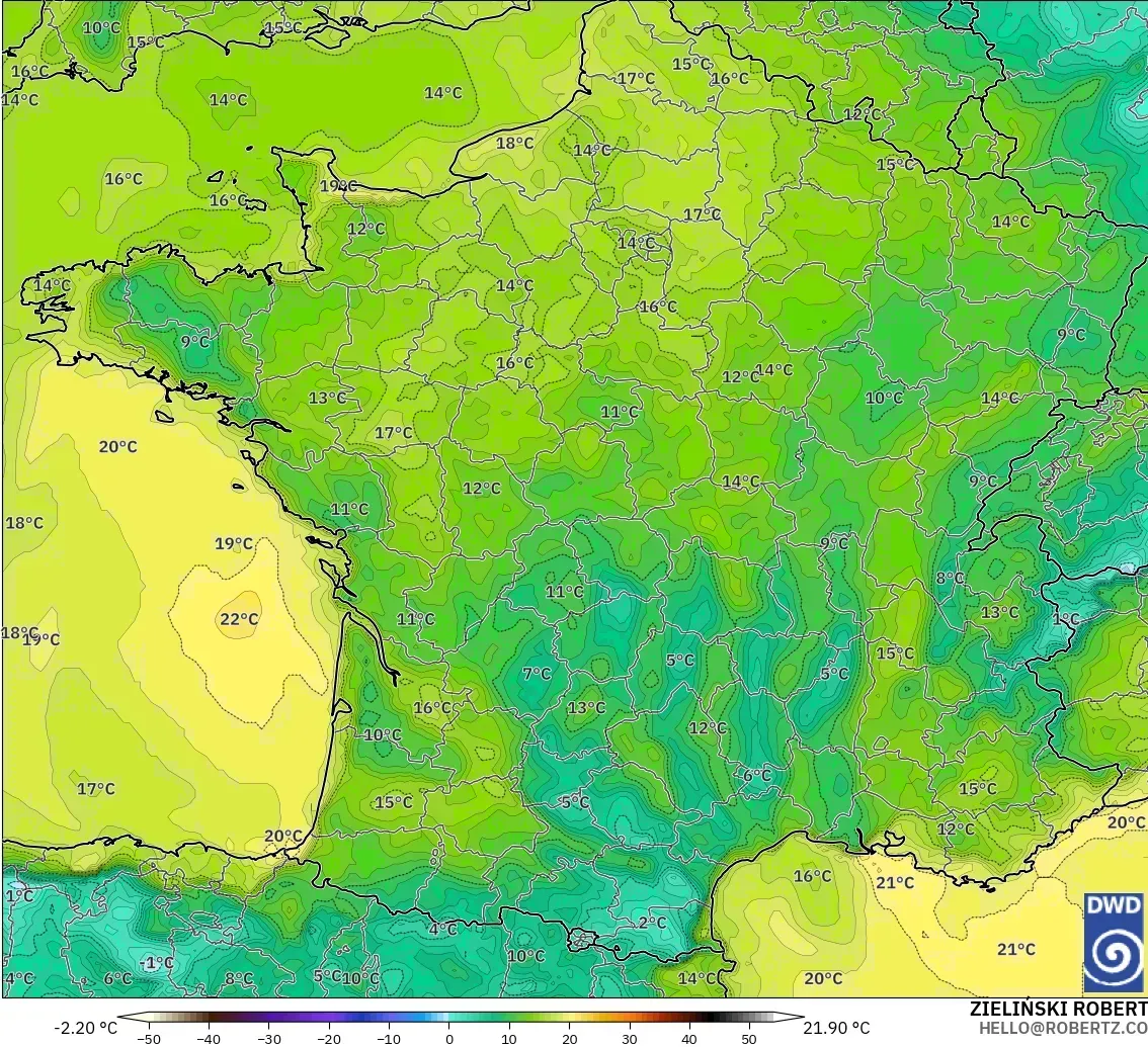 ICON modelo - Francia, Punto de rocío a 2 m