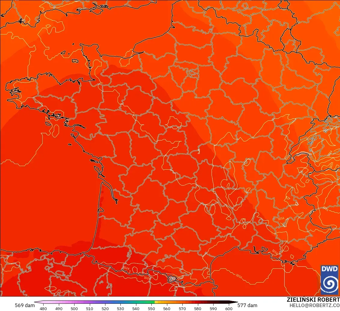 ICON modelo - Francia, Altura geopotencial a 500 hPa