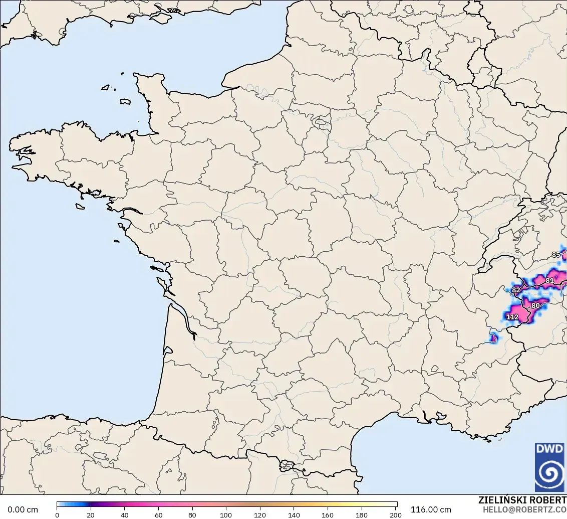 ICON modelo - Francia, Profundidad de nieve