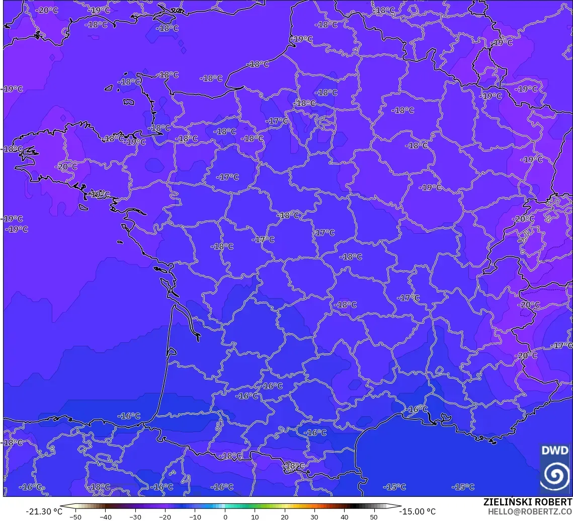 ICON modelo - Francia, Temperatura a 500 hPa