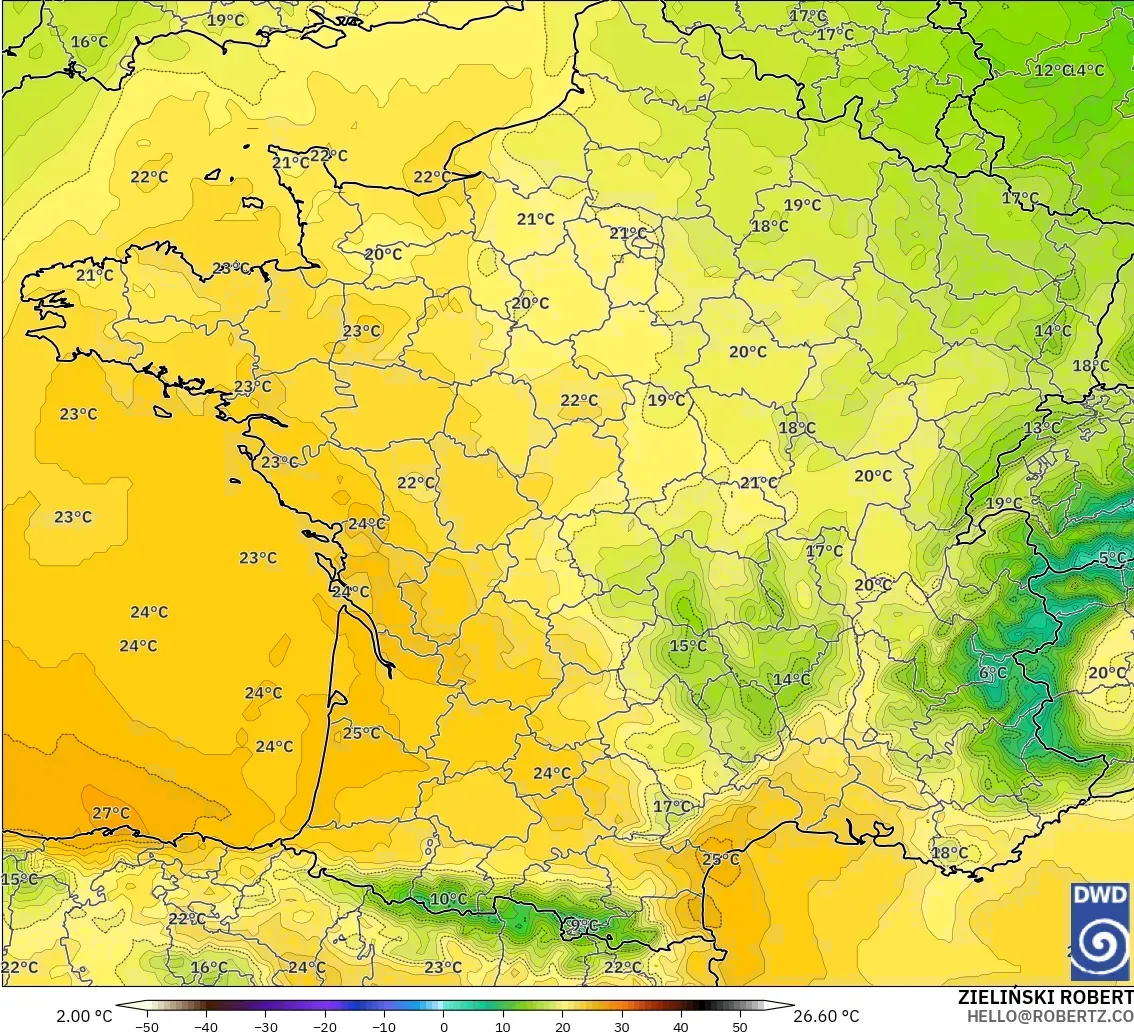 ICON modelo - Francia, Temperatura a 850 hPa