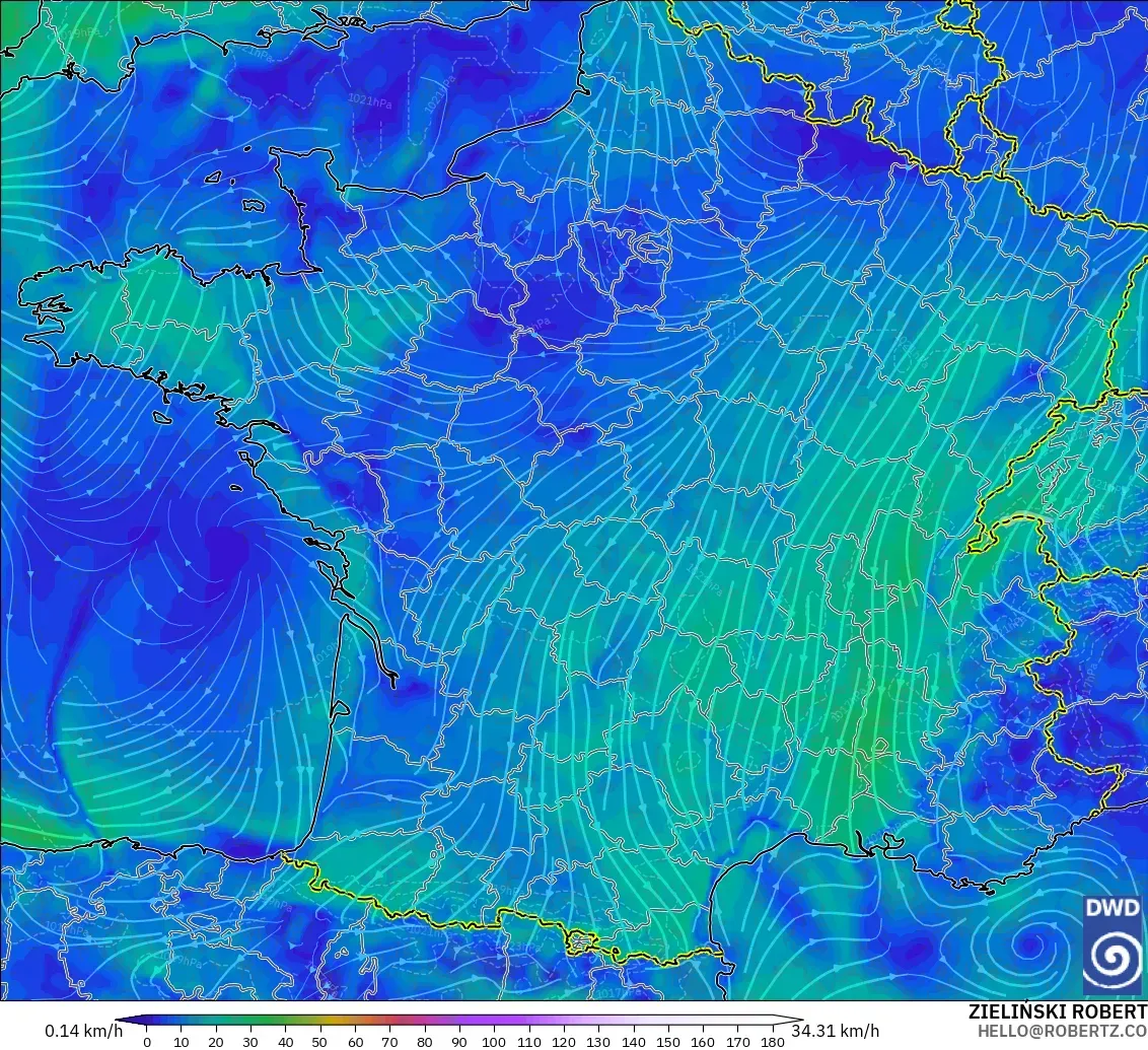 ICON modelo - Francia, Viento a 10 m