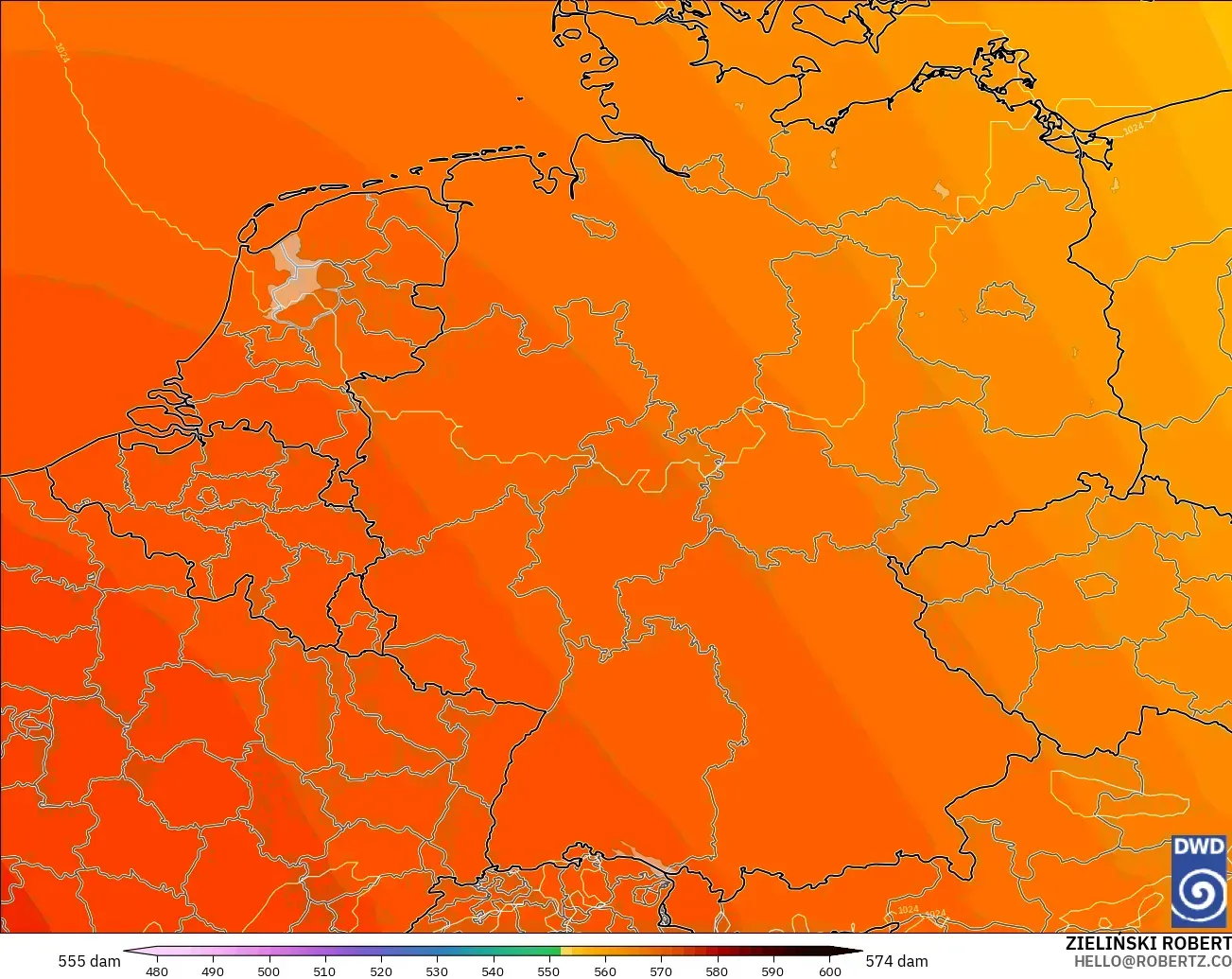 ICON modelo - Alemania, Altura geopotencial a 500 hPa