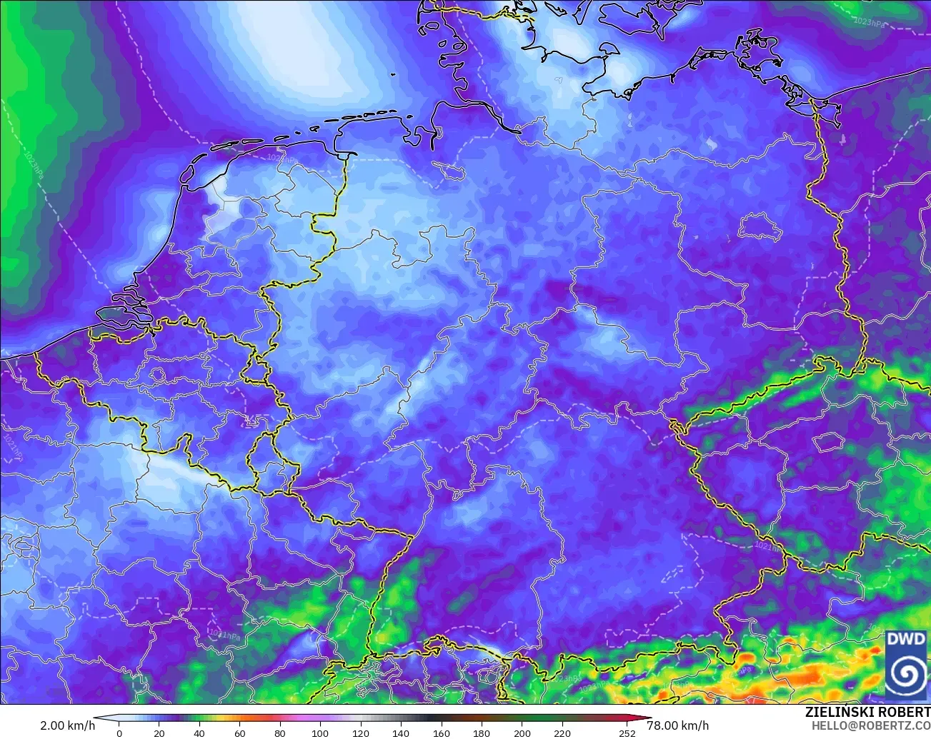 ICON modelo - Alemania, Ráfagas de viento