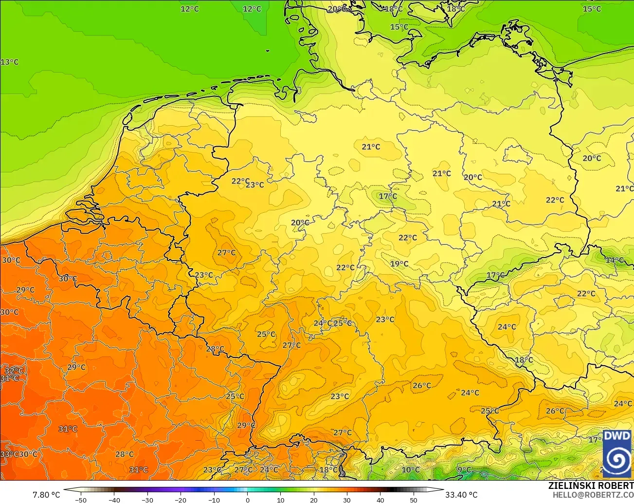 ICON modelo - Alemania, Temperatura a 2 m
