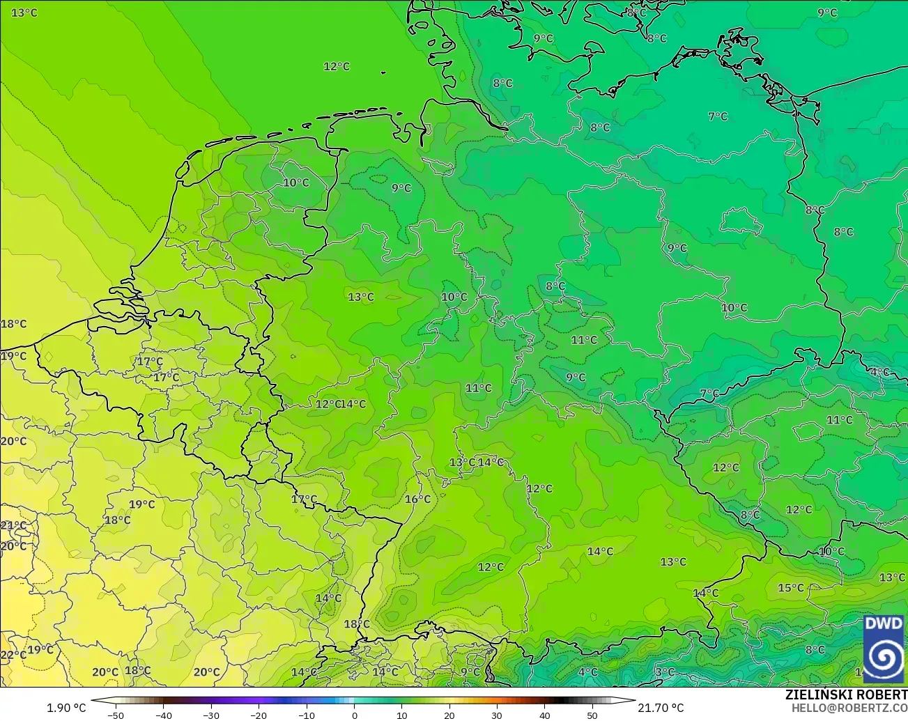 ICON modelo - Alemania, Temperatura a 850 hPa