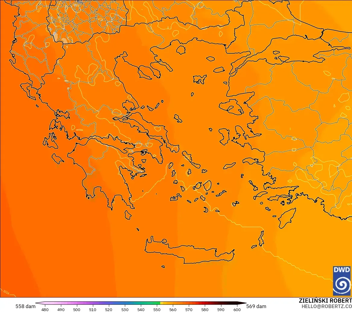 ICON modelo - Grecia, Altura geopotencial a 500 hPa