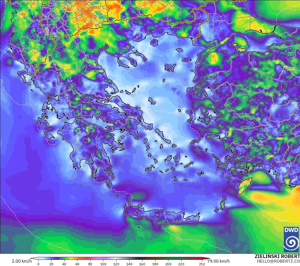ICON modelo - Grecia, Ráfagas de Viento Máximas
