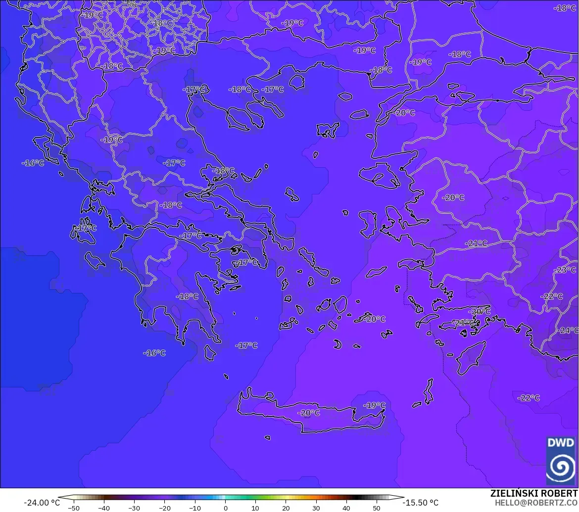 ICON modelo - Grecia, Temperatura a 500 hPa