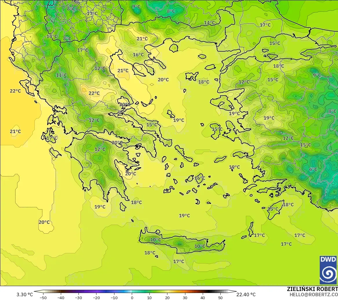 ICON modelo - Grecia, Temperatura a 850 hPa