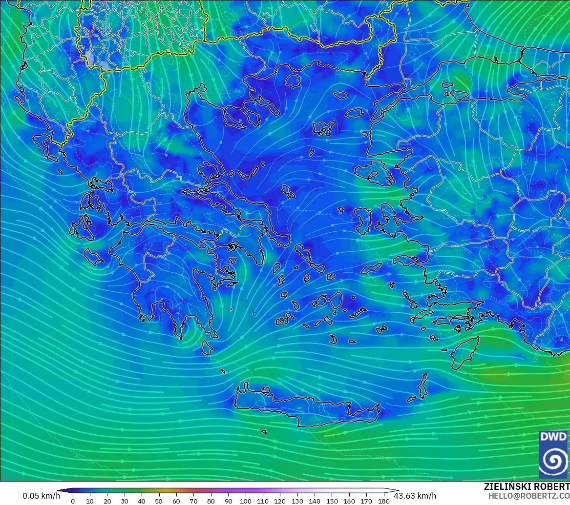 ICON modelo - Grecia, Viento a 10 m