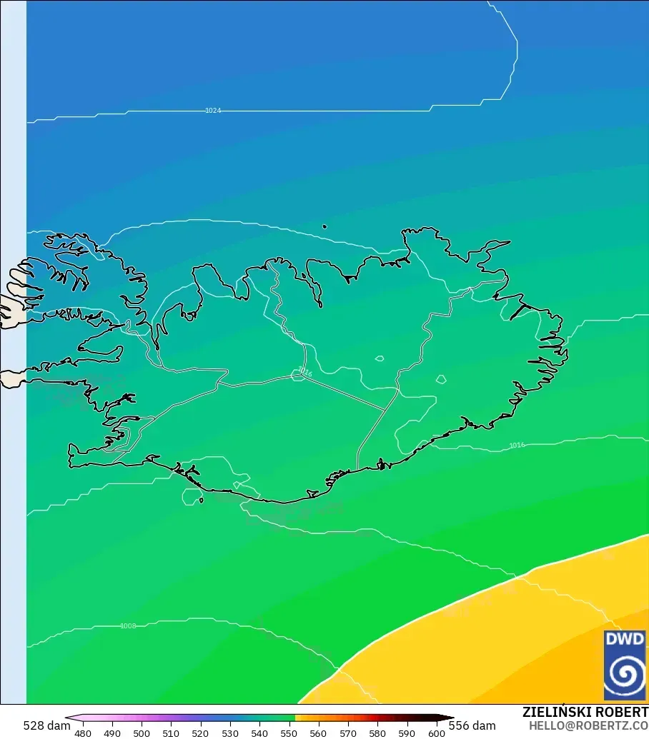 ICON modelo - Islandia, Altura geopotencial a 500 hPa
