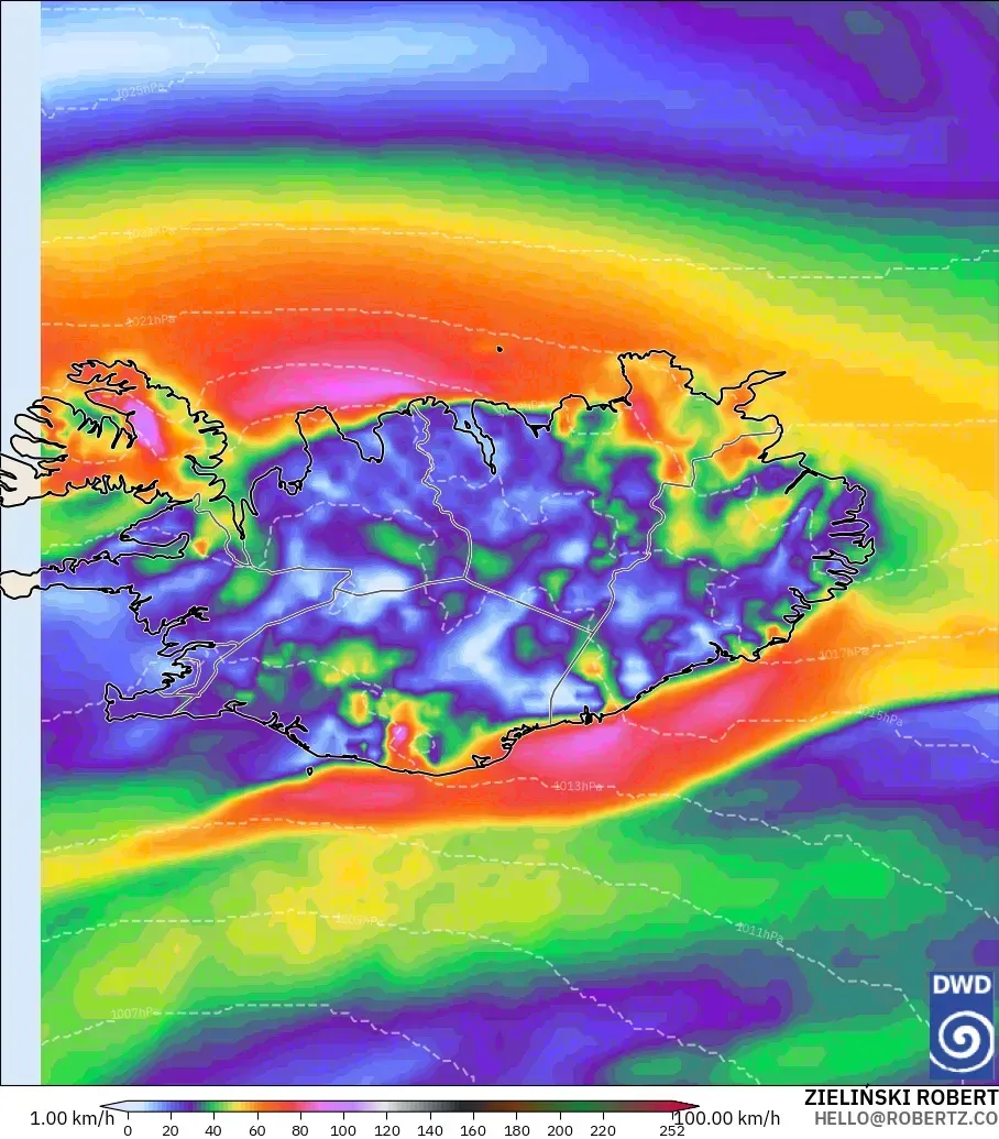 ICON modelo - Islandia, Ráfagas de Viento Máximas