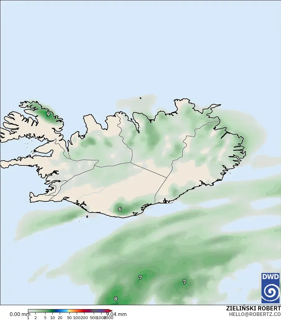 ICON modelo - Islandia, Acumulación de precipitación