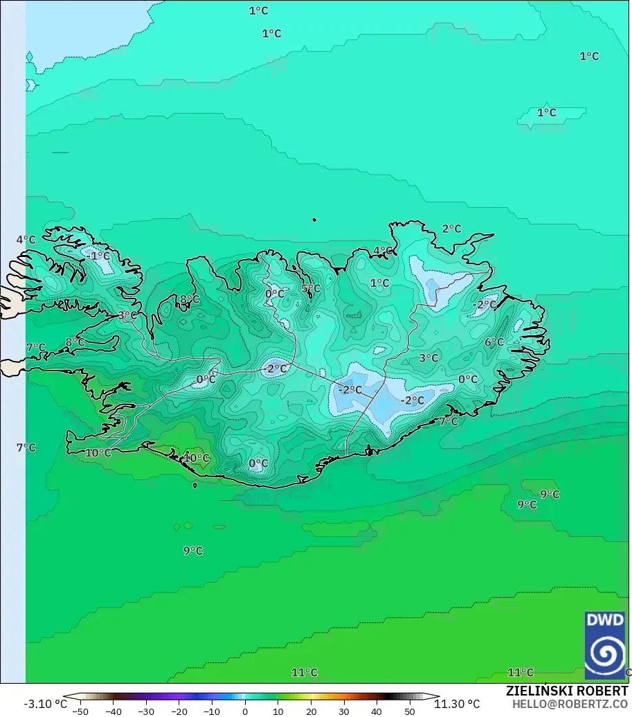 ICON modelo - Islandia, Temperatura a 2 m