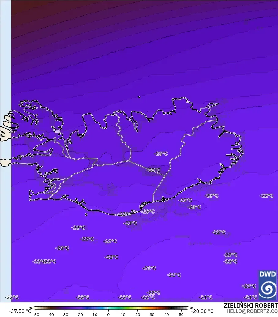 ICON modelo - Islandia, Temperatura a 500 hPa