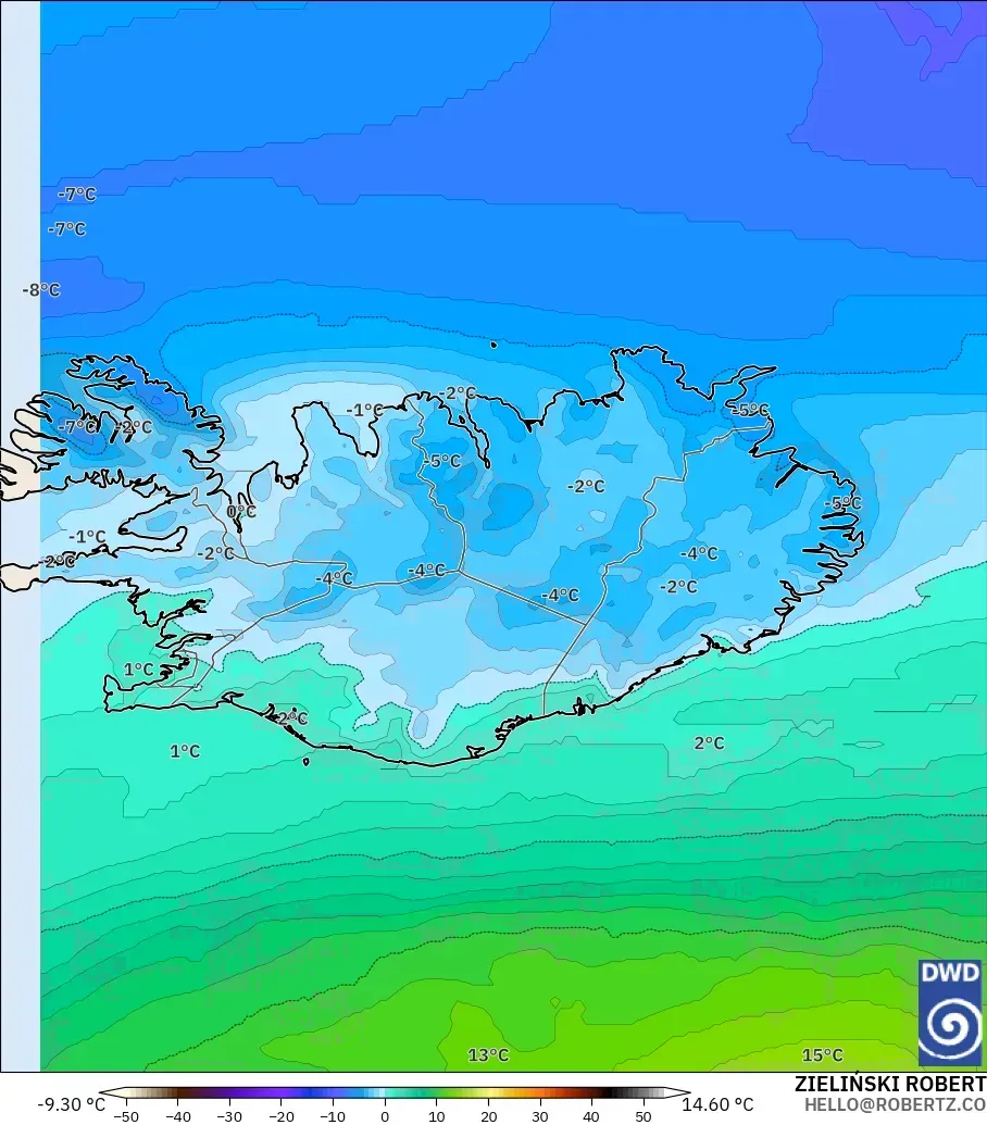 ICON modelo - Islandia, Temperatura a 850 hPa
