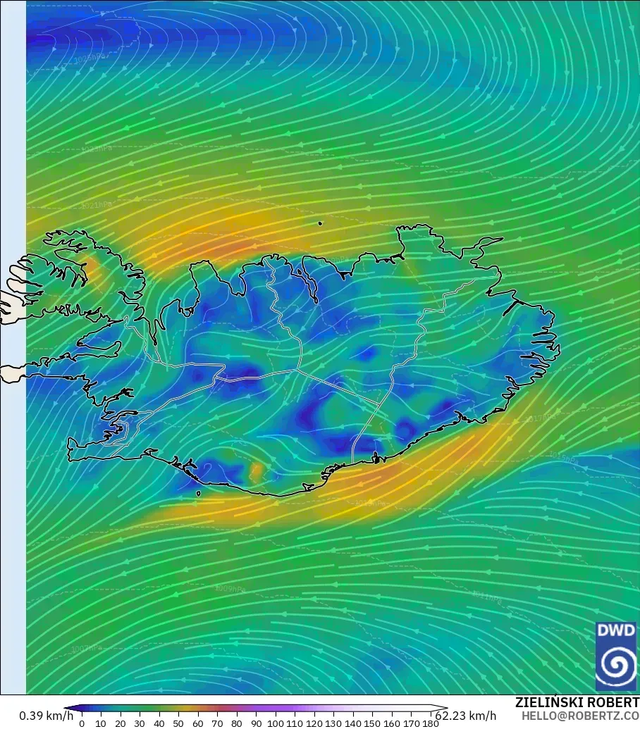 ICON modelo - Islandia, Viento a 10 m