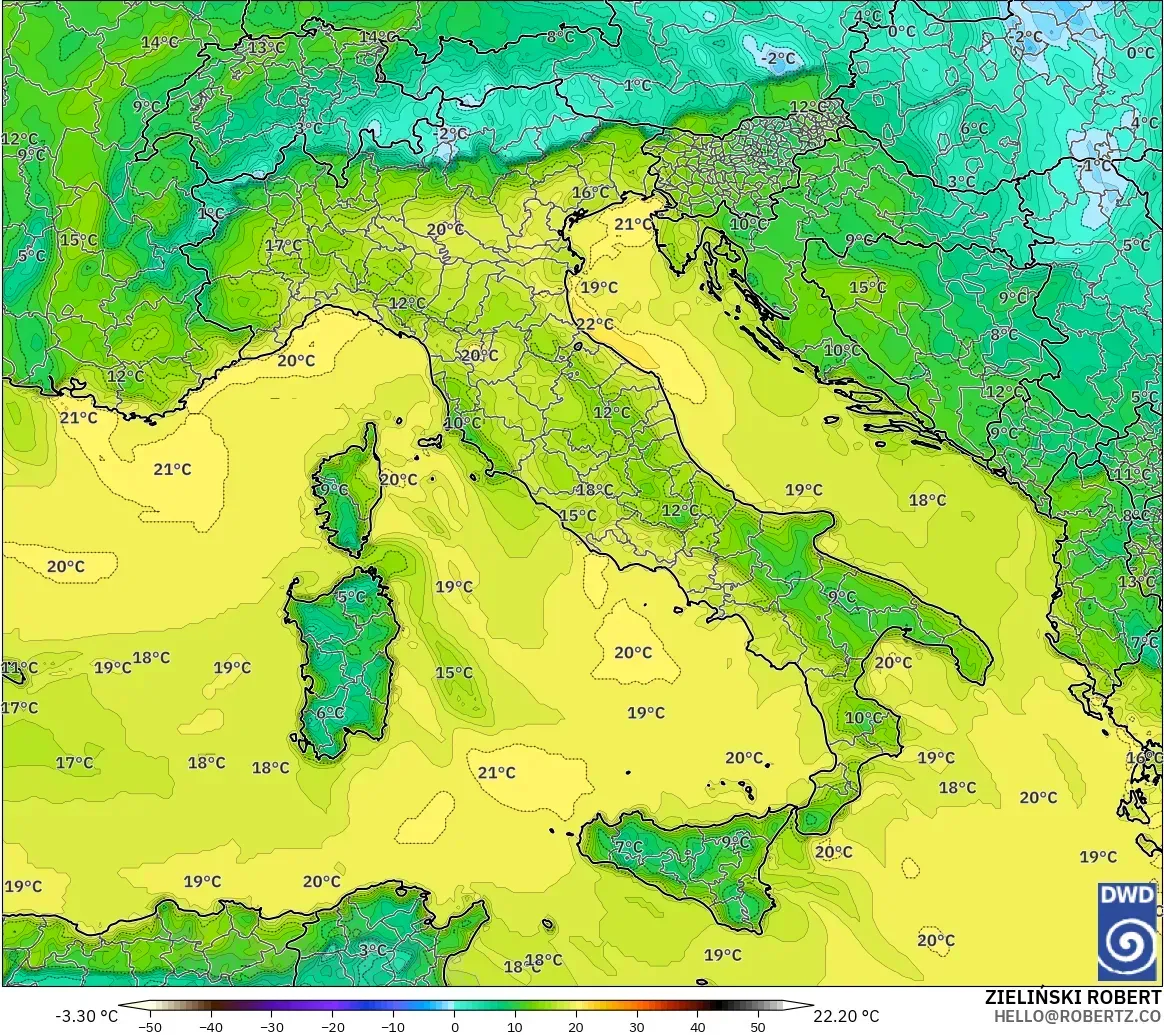 ICON modelo - Italia, Punto de rocío a 2 m