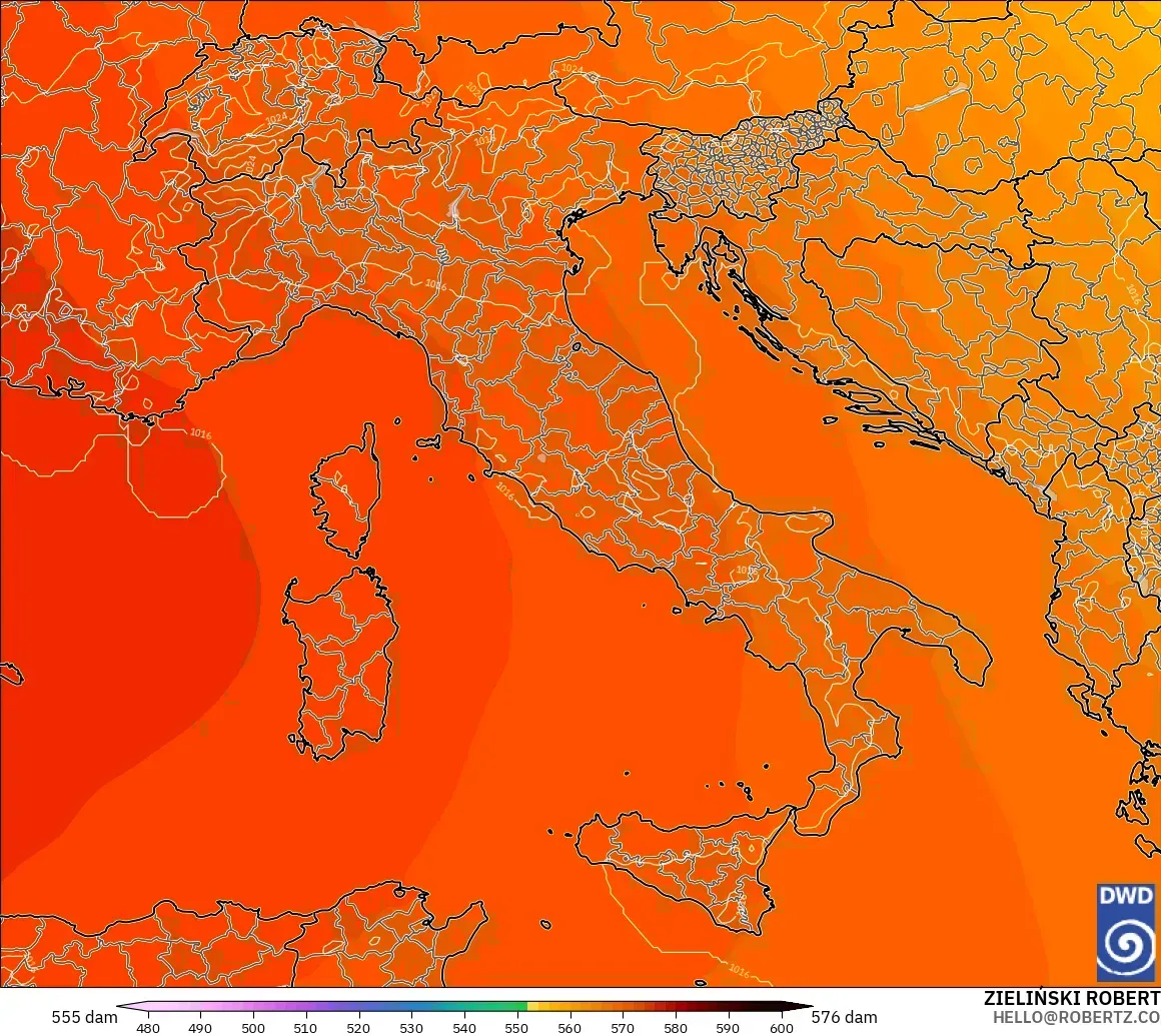 ICON modelo - Italia, Altura geopotencial a 500 hPa