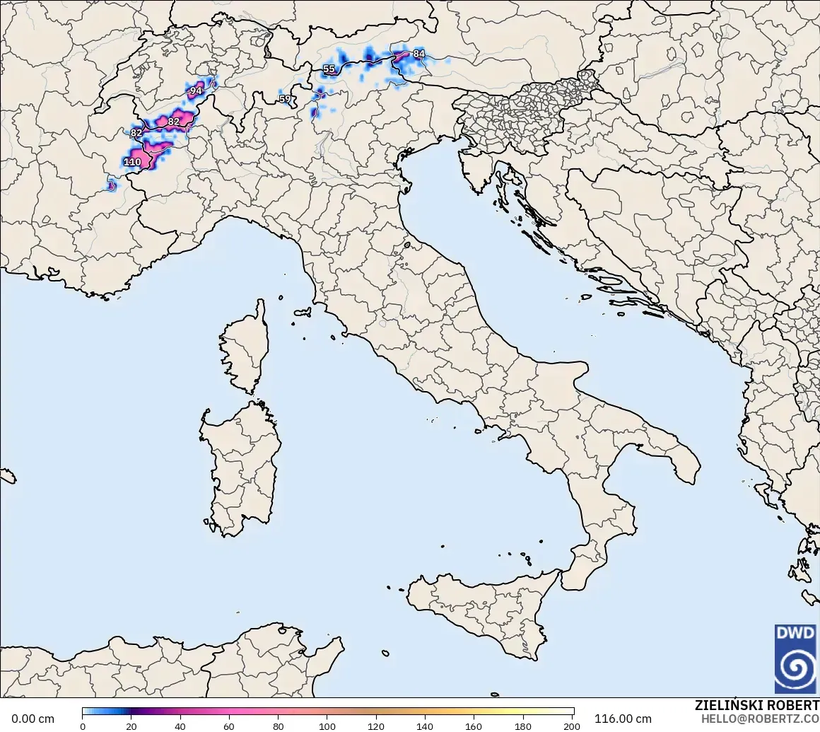 ICON modelo - Italia, Profundidad de nieve