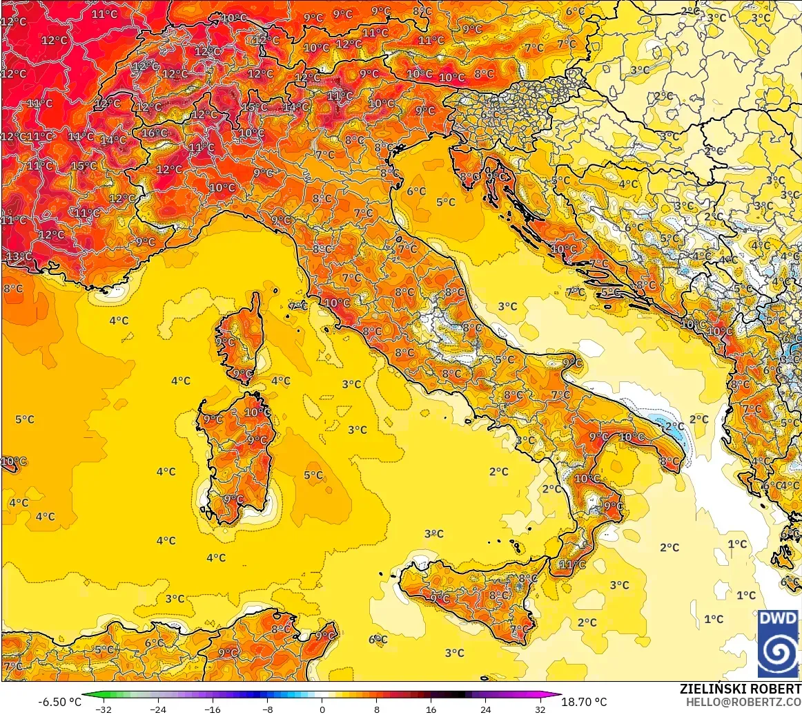 ICON modelo - Italia, Anomalía de temperatura a 2 m
