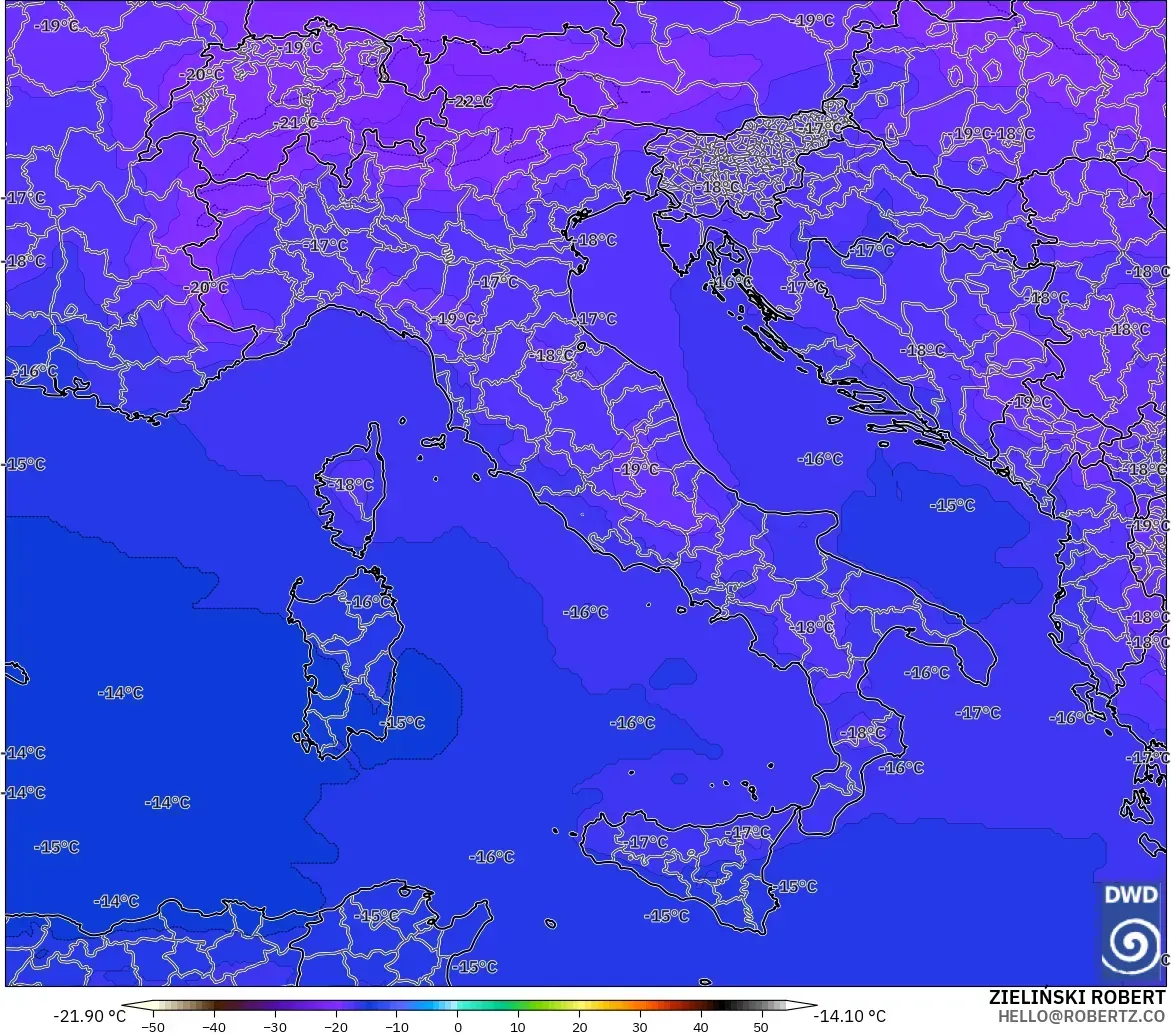 ICON modelo - Italia, Temperatura a 500 hPa