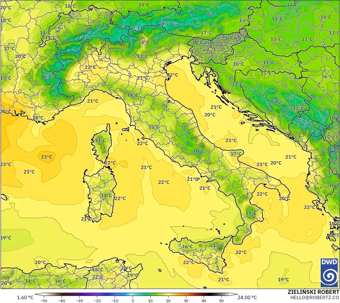 ICON modelo - Italia, Temperatura a 850 hPa