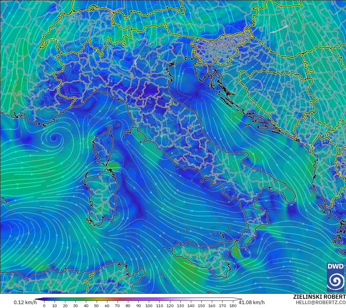 ICON modelo - Italia, Viento a 10 m