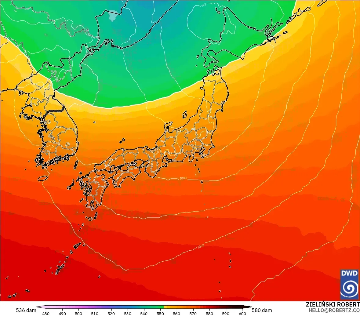 ICON modelo - Japón, Altura geopotencial a 500 hPa