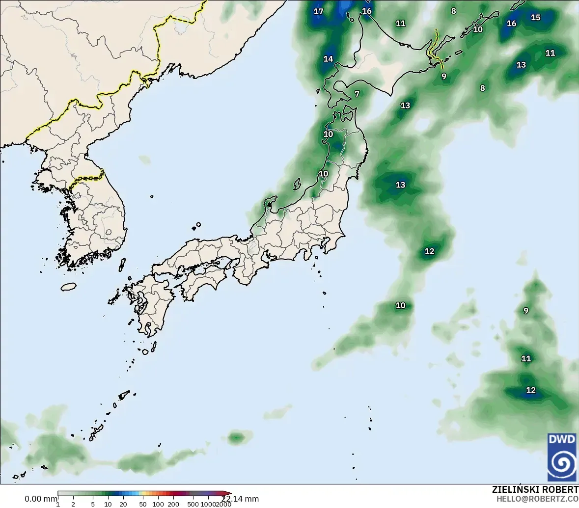 ICON modelo - Japón, Acumulación de precipitación