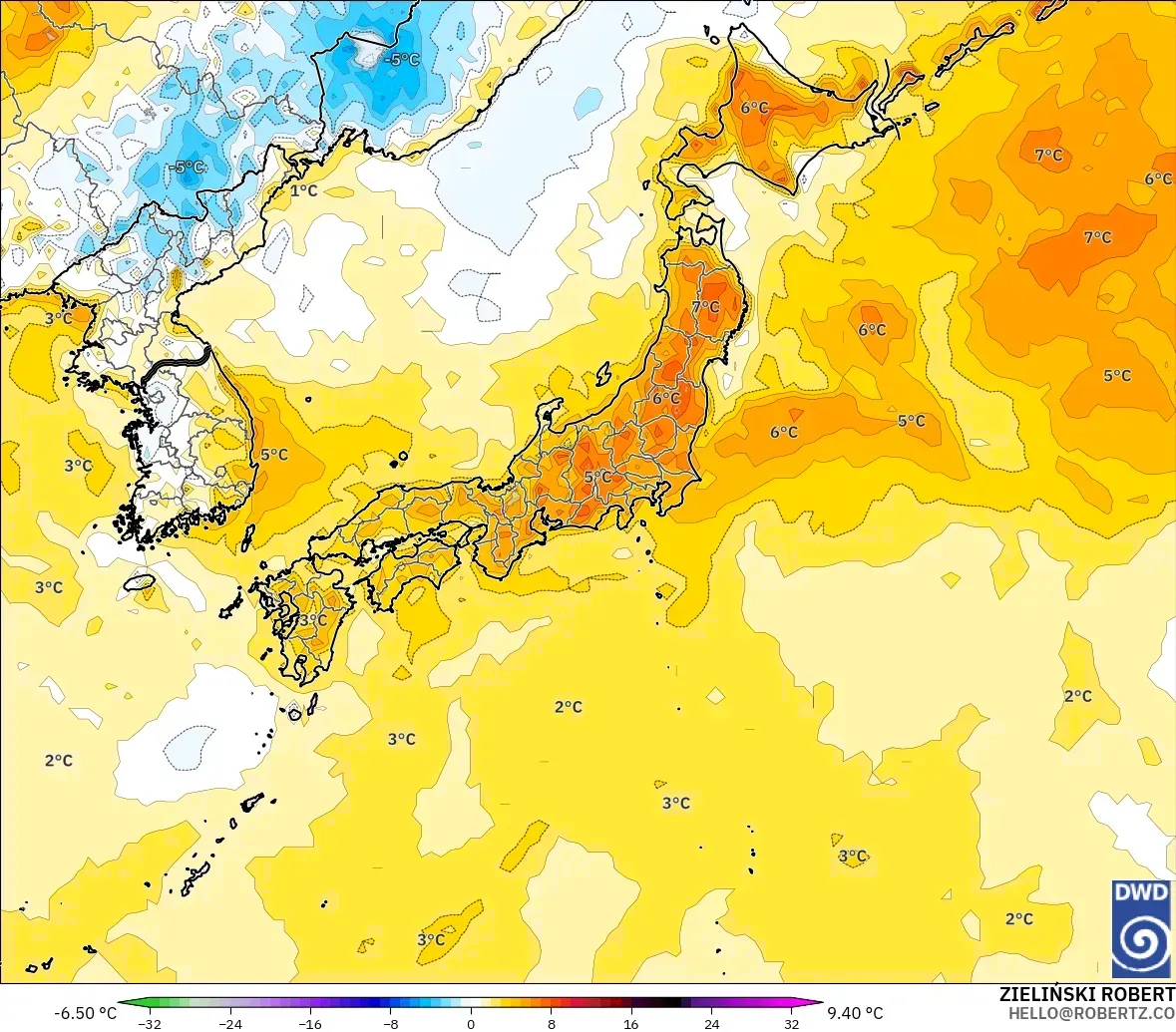 ICON modelo - Japón, Anomalía de temperatura a 2 m