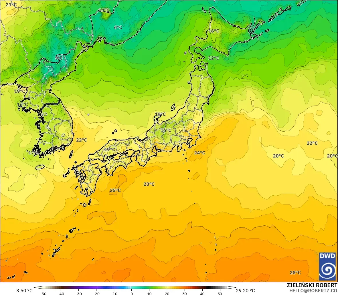 ICON modelo - Japón, Temperatura a 2 m