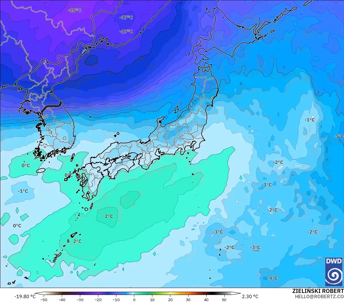 ICON modelo - Japón, Temperatura a 500 hPa