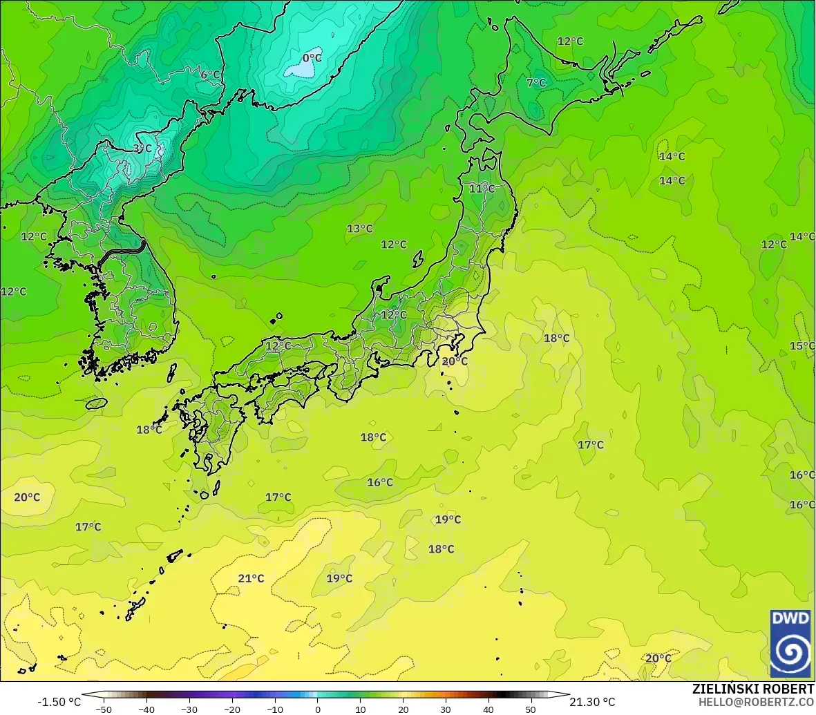 ICON modelo - Japón, Temperatura a 850 hPa